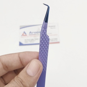 Venta al por mayor de pinzas de extensión de pestañas de diamante de acero sostenible 90 grados Punta de Plasma azul logotipo personalizado pinzas de pestañas moradas - Product Image 2