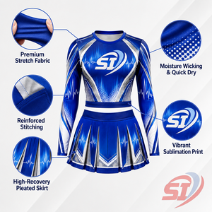 Tenue de cheerleading personnalisée pour femmes, ensemble haut et jupe à manches longues sublimé, couleur prune graphite, marque privée, vente en gros - Product Image 5