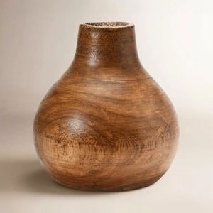 Vase de table en bois grainé, marron, corps rond, col effilé, décoration moderne - Product Image 1