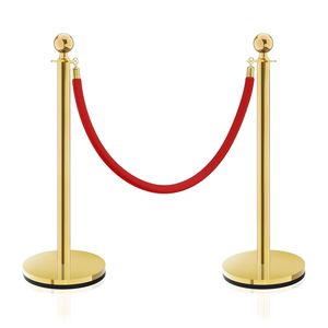 Set di montanti per il controllo della folla in 4 pezzi con corda di velluto rosso e cima a sfera con barriera in acciaio inossidabile per fiere - Product Image 4