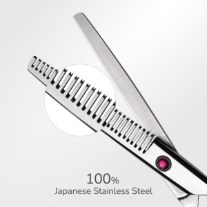 Ciseaux de coiffure professionnels Harbor Industry Silver Thinning Shears avec poignée rose et violette pour salon de coiffure - Product Image 4
