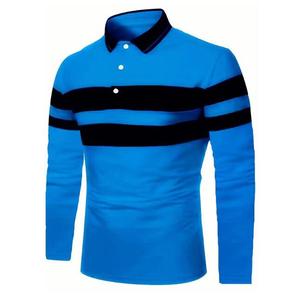 Polo en tricot rayé à manches longues pour homme, coupe décontractée, motif bleu marine, blanc et rouge, 2027 - Product Image 2