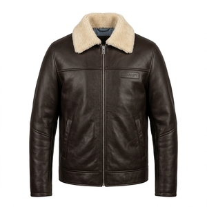 Chaqueta de Cuero Personalizada para Hombre con Cuello de Borrego, Abrigo de Aviador de Piel Marrón Oscuro, Ropa Exterior de Cuero Vacuno Auténtico, Proveedor Mayorista de Fábrica - Product Image 1