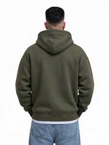 เสื้อฮู้ดซิปผู้ชายสีเขียวมะกอก ผ้าฝ้ายฟลีซ 100% ทรงปกติ - Product Image 5