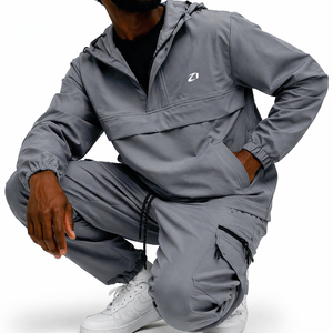 Custom Nylon Windbreaker Tracksuit <b>Men</b> Lightweight <b>Pullover</b> Jacket Cargo Pants Set Outdoor Streetwear Bulk OEM Hoodies - Product Image 5