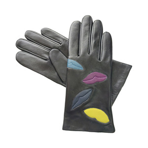 Black Leather Gloves With Colorful <b>Leaf</b> Patches Wrist Length Unlined For Casual Winter Wear - Product Image 5