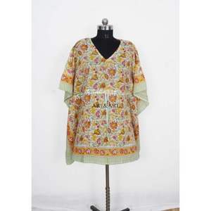 Kaftan imprimé floral de style coréen, robe tunique courte en coton naturel pour femmes, dentelle durable, taille plus, lavable, respirant, plage - Product Image 3