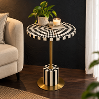 Table d'appoint ronde en résine faite à la main, motif géométrique, base en laiton, vente en gros, OEM, ODM, design personnalisé
