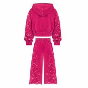 Custom Men's <b>Pink</b> Print Logo <b>Tracksuits</b> Sets Hooded Zipper Full Sleeves Loose Fit Autumn Streetwear With Logo And Side Pockets - Product Image 2
