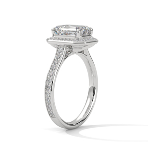 Anillo Halo de Oro Blanco de 14K de Calidad Premium con Diamante Cultivado en Laboratorio con Corte Esmeralda y Diamantes Laterales, Certificado GRA - Product Image 2