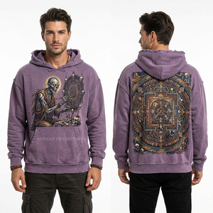 Sweat à capuche zippé intégral pour homme, couleur bordeaux, effet vieilli, style streetwear, avec motif graphique Gondola Squelette Pirate, délavage vintage, vêtement personnalisé - Product Image 4