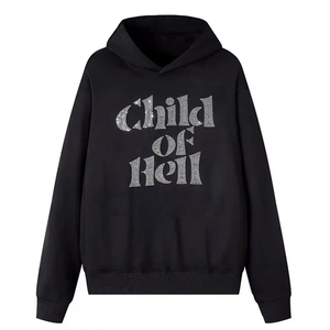 Sudadera con Capucha Negra para Hombre, Diseño Gráfico, Estilo Oversize, con Letras de Pedrería, Ropa Casual Urbana - Product Image 2