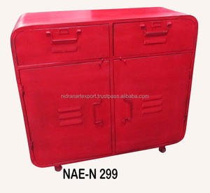 Mueble de TV Rústico Rojo de 2 Puertas con Panel Plano, Pintado a Mano, Estilo Industrial, Metal Antiguo, Mueble de Almacenamiento para Sala de Estar - Product Image 2