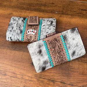 Lo más nuevo, cuero de vaca con flecos occidentales, bandolera, monedero de jugador, billetera de cuero tallado y tarjetero en relieve a mano, conjuntos de trío - Product Image 4