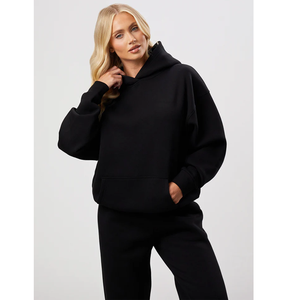 Custom Logo <b>Black</b> Fleece Pullover Hoodie Women Plain Streetwear Kangaroo Pocket <b>Sweatshirt</b> Factory Price By Twin City Pakistan - Product Image 2