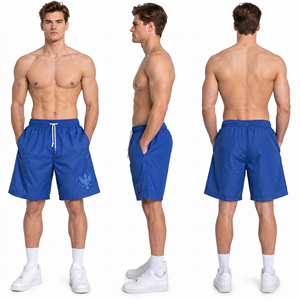 Men's Blue Embroidered Logo Drawstring Shorts Quick Dry Casual <b>Board</b> Shorts Mid Waist Solid Color Sport Style Windbreaker Shorts - Product Image 5