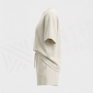 Conjunto de 2 Piezas para Mujer, Camiseta de Manga Corta de Color Sólido Tejida y Pantalones Cortos por Encima de la Rodilla, Cuello Redondo, Corte Holgado, Informal, para Primavera y Verano - Product Image 3