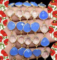 Connecteur de fiançailles vintage en argent sterling plaqué or rhodié, forme pyramide, avec fluorite naturelle multicolore et pierre de lune arc-en-ciel, style bouddhiste