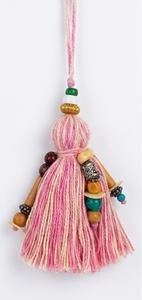 Bohemian Pink Fabric Tassel Keychain With Beads For Entryway Decor - Product Image 4