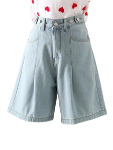 Pantalones cortos vaqueros negros de cintura alta para mujer, ropa de calle holgada de pierna ancha, pantalones cortos transpirables de verano para mujer - Product Image 3