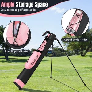 Borsa Porta Mazze da Golf Portatile a Doppio Trasporto con Tracolla e Maniglia Superiore, Tasca con Cerniera e Porta Bottiglia, Stampa Logo Rosa e Nera - Product Image 3