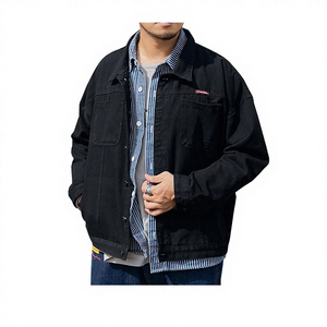 QFZ128 Plus Size Casual Autumn <b>Denim</b> <b>Jacket</b> with Zipper Closure Stand Collar Waterproof Feature <b>for</b> <b>Men</b>-OEM Service - Product Image 1