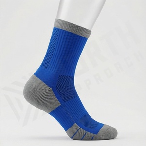 Blue Athletic Crew <b>Socks</b> Breathable Moisture Wicking <b>Running</b> Sport <b>Socks</b> for Adults Summer Standard Thickness Knitted Design - Product Image 3