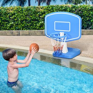 Canestro da basket per bordo piscina con palla e pompa per piscine interrate - Blu - Product Image 2