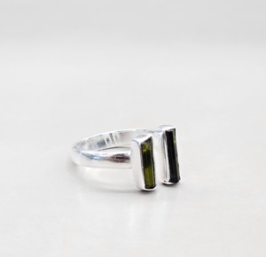 <b>Raw</b> Double Green Tourmaline Pencil Ring Sterling Silver Open Band Minimalist Crystal Anniversary Jewelry - Product Image 3