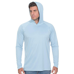 T-shirt décontracté en tricot à manches longues et à capuche pour homme, bleu clair, couleur unie, coupe classique - Product Image 3