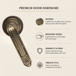 Poignée de porte en laiton antique Linea Regia avec gravure royale élégante, levier de designer de luxe pour portes intérieures, usage domestique et professionnel - Product Image 5