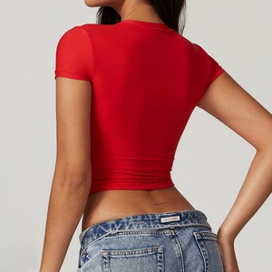 เสื้อครอปท็อปผู้หญิงสำหรับฤดูร้อน แห้งเร็ว เหมาะสำหรับโยคะ พิลาทิส วิ่ง มีหลายสี ระบายอากาศได้ดี ไซส์พลัส เสื้อออกกำลังกาย - Product Image 4