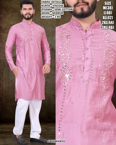 Kurta de fête pour homme en viscose bleue traditionnelle Raj Heritage, longueur au sol - Product Image 6