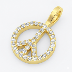 Unisex Children's Trendy Layered Peace Sign 10K <b>Solid</b> Gold Rhodium Plated Lab Grown Diamond Iced Hip Hop Custom Pendant <b>Necklace</b> - Product Image 1