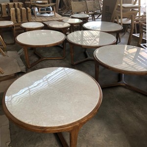 Handmade Minimalist Round Marble <b>Top</b> <b>Solid</b> Teak <b>Wood</b> Side <b>Table</b> Handmade Designer Coffee <b>Table</b> Furniture for Hotel Villa Home - Product Image 6
