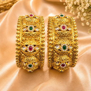 JeweleMarket Gold Plated Crystal Rhinestone Freshwater Pearl <b>Bangles</b> <b>Set</b> for Women | Traditional Indian Ethnic Jewelry | <b>Bangles</b> - Product Image 1