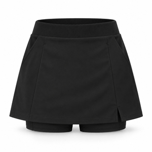 Factory Custom Black A Line Tennis <b>Skort</b> <b>Women</b> Ribbed Waist Side Slit Inner Shorts Sports Mini Skirt <b>for</b> Running Golf Bulk Order - Product Image 2
