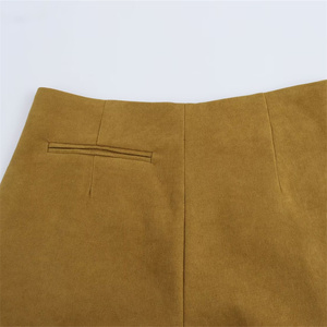 <b>High</b> Waist Solid Color Culottes Women's Loose Fit <b>Knee</b> Length Pants Autumn Minimalist Style Crepe Fabric Anti-Wrinkle - Product Image 5