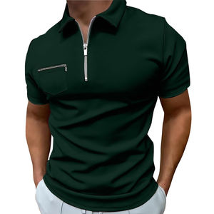 Polo pour hommes en gros, personnalisé, haute qualité, avec fermeture éclair quart, T-shirt de golf à manches courtes en tissu respirant, Polo zippé - Product Image 4
