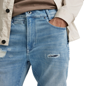 Jeans de Mezclilla con Efecto Desgastado Tridimensional, Corte Recto, Lavado Medio, Elásticos, para Hombre, Invierno, Moda 3D, Venta al Por Mayor, OEM ODM - Product Image 3