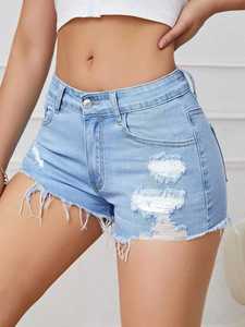 Shorts en jean élégants pour femmes, 100% coton, taille haute, décontractés pour l'été, tendance - Product Image 2