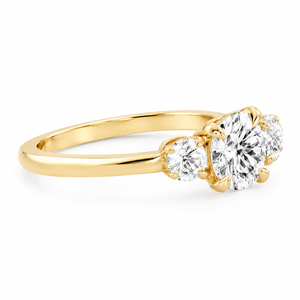 18K Gold Plated <b>Moissanite</b> Three Stone Ring Round Brilliant Shape Prong Set Classic Ring Ceremony <b>Jewelry</b> - Product Image 4