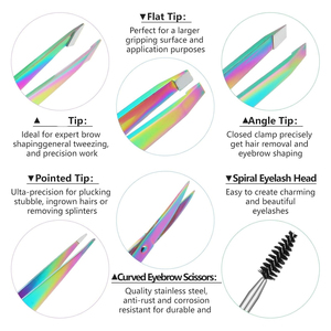 Ensemble de pinces à sourcils tendance, pointe fine, ciseaux en acier inoxydable, kit de brosses, accessoire de maquillage durable - Product Image 4