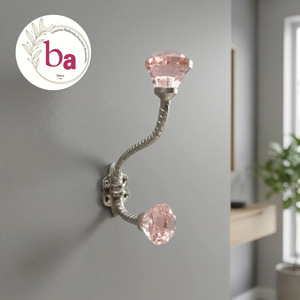 Ba Luxurious Eco-Friendly Waterproof Vintage <b>Wall</b> <b>Mounted</b> Coat Hooks Pink Crystal Knobs Handmade Flexible Metal Design for - Product Image 1