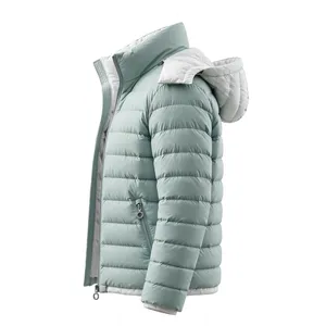 Chaqueta Acolchada con Capucha Unisex Verde Claro, Cortavientos, de Poliéster, para Invierno, Corte Regular - Product Image 3