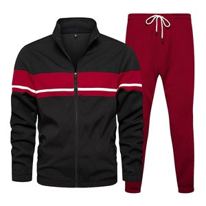 <b>Men's</b> Two Piece Athletic Tracksuit Set Breathable Moisture Wicking Sports <b>Jacket</b> with Comfortable Stretch Jogger Pants - Product Image 1