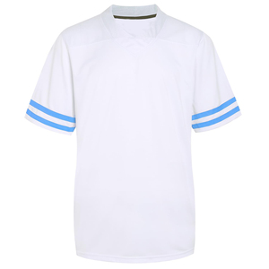 <b>White</b> Short Sleeve Soccer Jersey With Blue Striped Sleeves Crew Neck Unisex Breathable Polyester Sport Apparel - Product Image 1