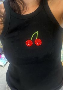 Custom Summer Breathable Cotton Ladies Sleeve <b>Top</b> Stretch Knitted Beaded Handmade Rhinestone <b>Sequin</b> Trim Solid for <b>Tops</b> - Product Image 6