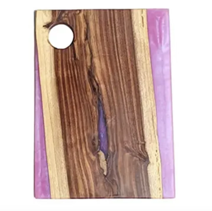 Wood Resin Chopping <b>Board</b> Rectangle Shape With Handle Purple Accents - Product Image 4