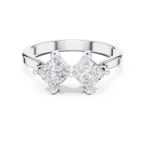 Bague de fiançailles unisexe en or massif 18 carats avec diamant de laboratoire Toi et Moi, couleur E, double taille princesse, sertie quatre griffes croisées - Product Image 5